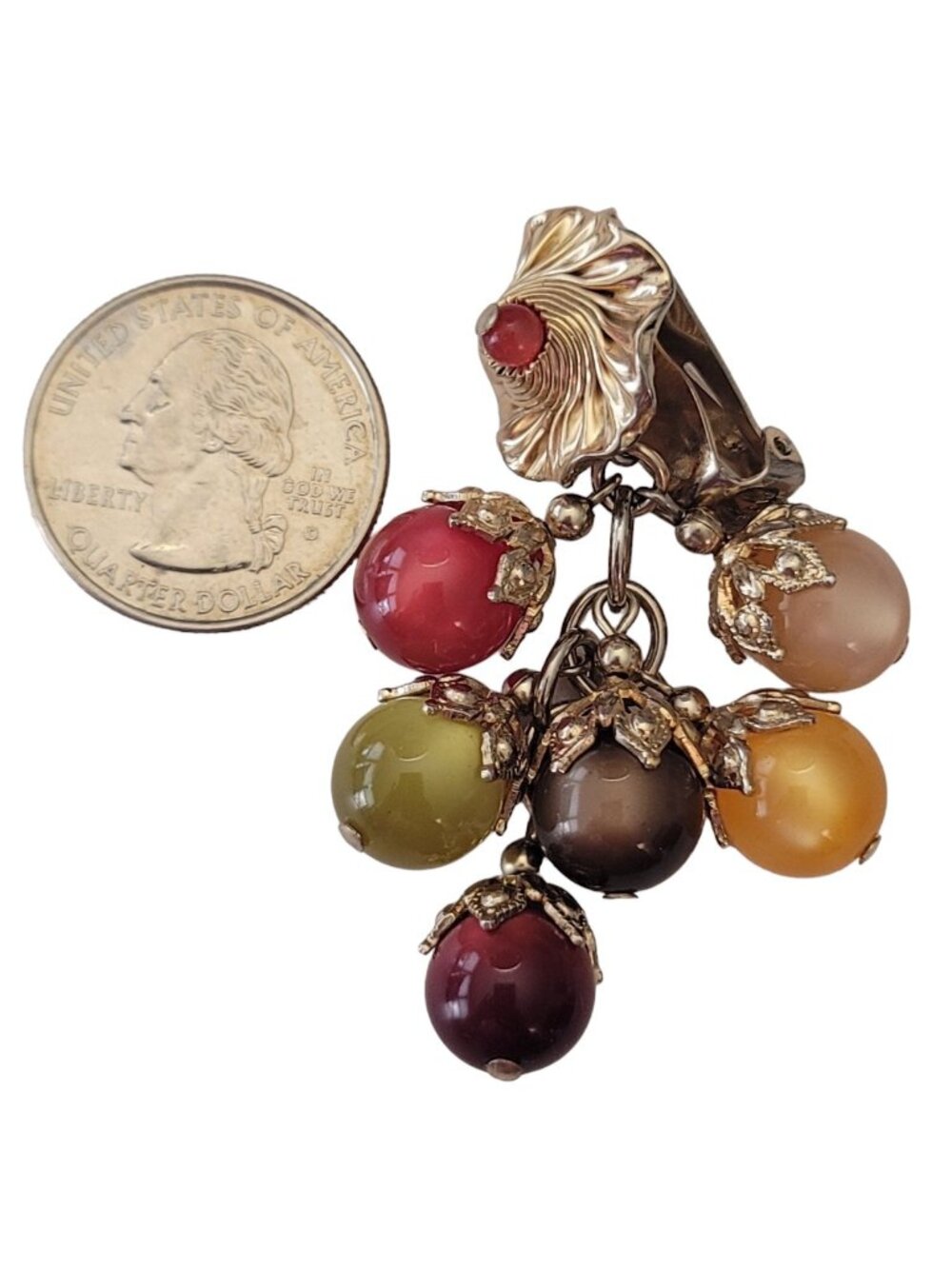 Napier Gold-Tone Autumn Moonstone Glow Stone Charm Dangle Clip-On Earrings, E726 - Picture 8 of 9